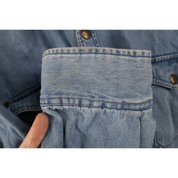 Vtg 90s Streetwear Mens XL Faded Flannel Lined Denim Jean Button Shirt Jacket - Picture 10 of 16